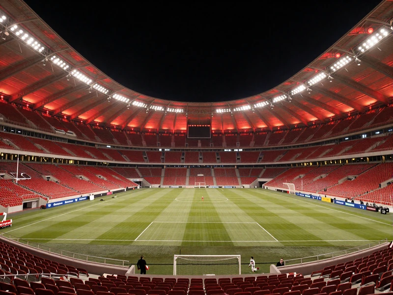 Gro&szlig;es Fu&szlig;ballstadion bei Nacht f&uuml;r 1Red Casino Sportwetten Bundesliga und Champions League