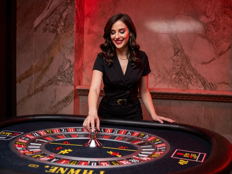 Professionelle Live Dealerin am Roulette-Tisch im 1Red Casino Live Casino Studio
